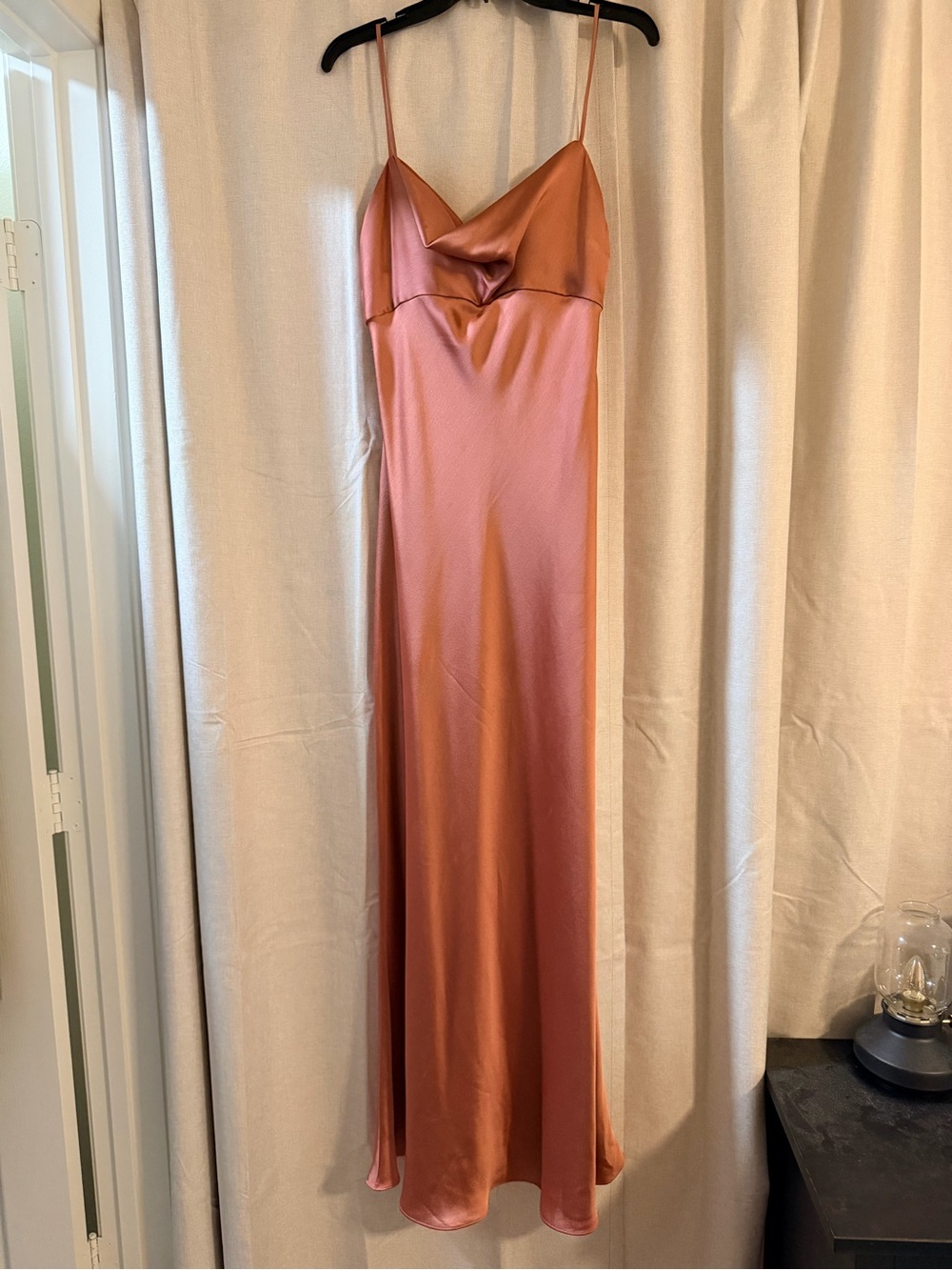 Jenny Yoo Copper Pink Satin Cowl Slip Maxi Dress